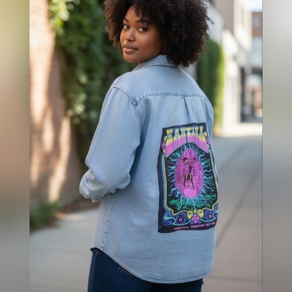 Upcycled Tops - Upcycled Snoopy & Friends Santana Denim Shirt | Vintage 90s Vibes | Size 16
